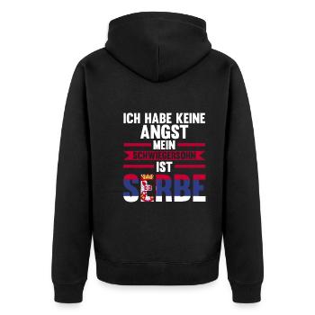Ich habe keine Angst mein Schwiegersohn ist Serbe - Unisex Premium Bio Zip Hoodie - Schwarz - Hinten - Nico (187cm)
