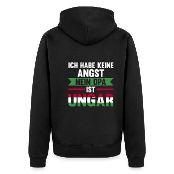 Ich habe keine Angst mein Opa ist Ungar - Unisex Premium Bio Zip Hoodie - Schwarz - Hinten - Nico (187cm)