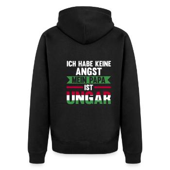 Ich habe keine Angst mein Papa ist Ungar - Unisex Premium Bio Zip Hoodie - Schwarz - Hinten - Nico (187cm)