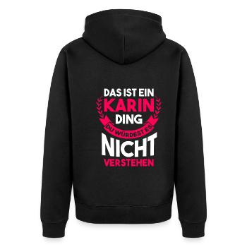 Karin - Unisex Premium Bio Zip Hoodie - Schwarz - Hinten - Nico (187cm)