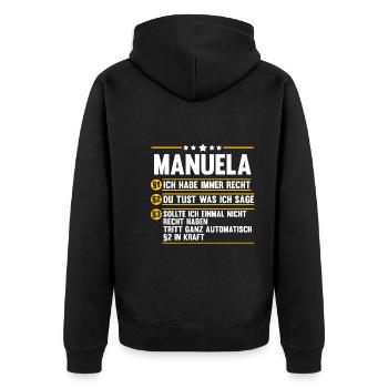 Manuela - Unisex Premium Bio Zip Hoodie - Schwarz - Hinten - Nico (187cm)