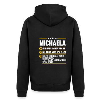 Michaela - Unisex Premium Bio Zip Hoodie - Schwarz - Hinten - Nico (187cm)