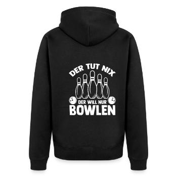 Bowler Bowlen Kegeln Bowling - Unisex Premium Bio Zip Hoodie - Schwarz - Hinten - Nico (187cm)