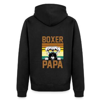 Hund Boxer Papa - Unisex Premium Bio Zip Hoodie - Schwarz - Hinten - Nico (187cm)