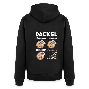 Hund Dackel - Unisex Premium Bio Zip Hoodie - Schwarz - Hinten - Nico (187cm)