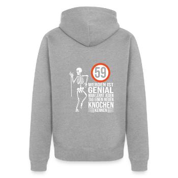 59.Geburtstag - Unisex Premium Bio Zip Hoodie - Grau meliert - Hinten - Nico (187cm)