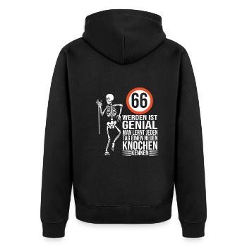 66.Geburtstag - Unisex Premium Bio Zip Hoodie - Schwarz - Hinten - Nico (187cm)