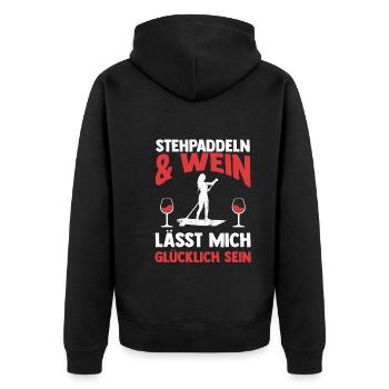 Wein Stand Up Paddeling - Unisex Premium Bio Zip Hoodie - Schwarz - Hinten - Nico (187cm)