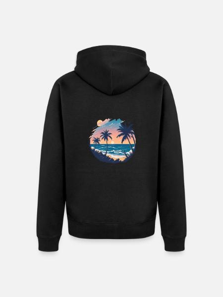 Sonnenuntergang am Palmenstrand - Unisex Premium Bio Zip Hoodie - Schwarz