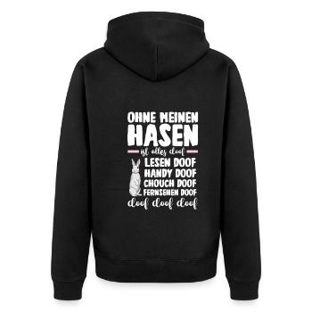 Nagetier Kaninchen Hase - Unisex Premium Bio Zip Hoodie - Schwarz - Hinten - Nico (187cm)