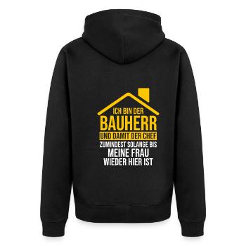 Bauherr - Unisex Premium Bio Zip Hoodie - Schwarz - Hinten - Nico (187cm)