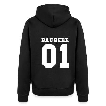 Bauherr - Unisex Premium Bio Zip Hoodie - Schwarz - Hinten - Nico (187cm)