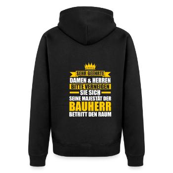 Bauherr - Unisex Premium Bio Zip Hoodie - Schwarz - Hinten - Nico (187cm)