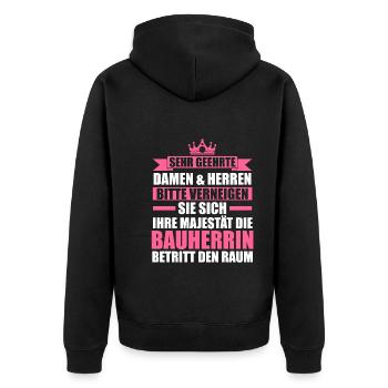 Bauherrin - Unisex Premium Bio Zip Hoodie - Schwarz - Hinten - Nico (187cm)