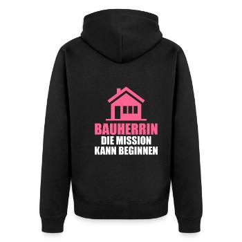 Bauherrin - Unisex Premium Bio Zip Hoodie - Schwarz - Hinten - Nico (187cm)