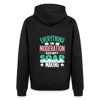 Seife machen - Unisex Premium Bio Zip Hoodie - Schwarz - Hinten - Nico (187cm)