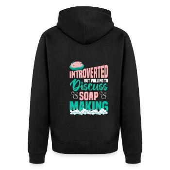 Seife machen - Unisex Premium Bio Zip Hoodie - Schwarz - Hinten - Nico (187cm)