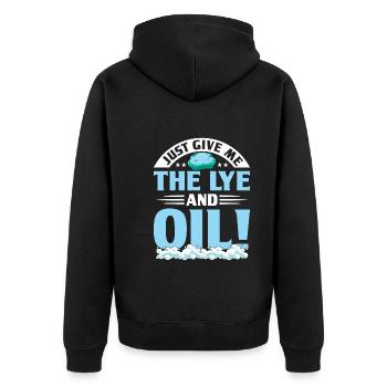 Seife machen - Unisex Premium Bio Zip Hoodie - Schwarz - Hinten - Nico (187cm)