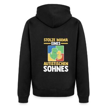 Mama Mutter Sohn Autismus Autist Autisten - Unisex Premium Bio Zip Hoodie - Schwarz - Hinten - Nico (187cm)