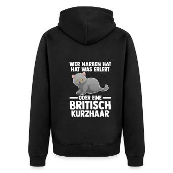 Britisch Kurzhaar Katze - Unisex Premium Bio Zip Hoodie - Schwarz - Hinten - Nico (187cm)