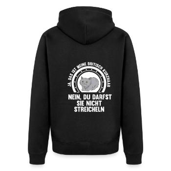 Britisch Kurzhaar Katze - Unisex Premium Bio Zip Hoodie - Schwarz - Hinten - Nico (187cm)