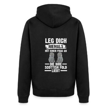Scottish Fold Katze - Unisex Premium Bio Zip Hoodie - Schwarz - Hinten - Nico (187cm)