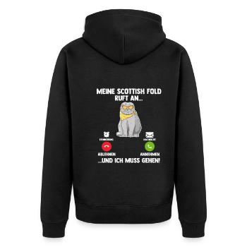 Scottish Fold Katze - Unisex Premium Bio Zip Hoodie - Schwarz - Hinten - Nico (187cm)