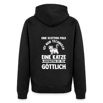 Scottish Fold Katze - Unisex Premium Bio Zip Hoodie - Schwarz - Hinten - Nico (187cm)