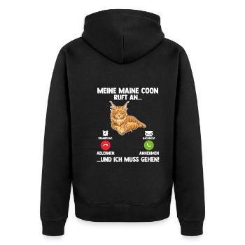 Maine Coon Katze - Unisex Premium Bio Zip Hoodie - Schwarz - Hinten - Nico (187cm)