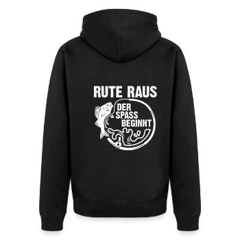 Angeln Fischer Fischen Angel Angler - Unisex Premium Bio Zip Hoodie - Schwarz - Hinten - Nico (187cm)