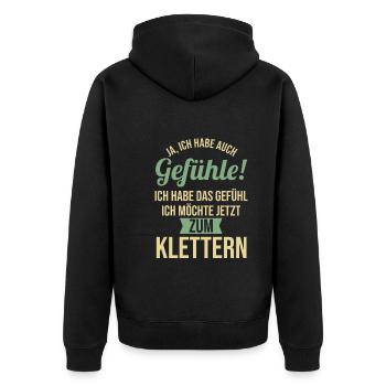 Bergsteigen Bouldern Klettern Kletterer - Unisex Premium Bio Zip Hoodie - Schwarz - Hinten - Nico (187cm)