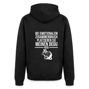 Platzieren Sie meinen Degu hier - Unisex Premium Bio Zip Hoodie - Schwarz - Hinten - Nico (187cm)