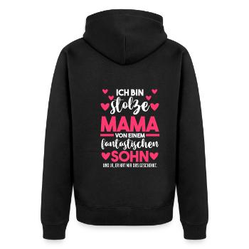 Muttertag Mutter Sohn Mama - Unisex Premium Bio Zip Hoodie - Schwarz - Hinten - Nico (187cm)