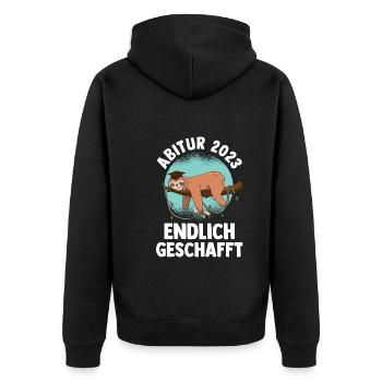 Abiturienten Abschluss Faultier 2023 Abitur - Unisex Premium Bio Zip Hoodie - Schwarz - Hinten - Nico (187cm)