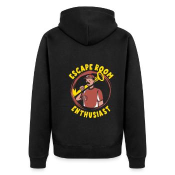Escape Room - Unisex Premium Bio Zip Hoodie - Schwarz - Hinten - Nico (187cm)