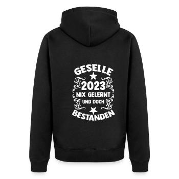 Handwerker Gesellenprüfung 2023 Gesellenbrief Ges - Unisex Premium Bio Zip Hoodie - Schwarz - Hinten - Nico (187cm)