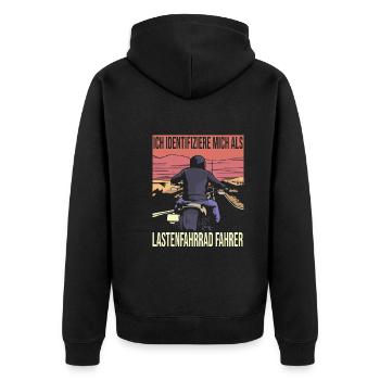 Motorradfahrer - Unisex Premium Bio Zip Hoodie - Schwarz - Hinten - Nico (187cm)