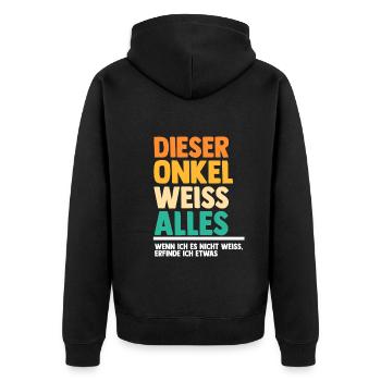 Patenonkel Onkel - Unisex Premium Bio Zip Hoodie - Schwarz - Hinten - Nico (187cm)
