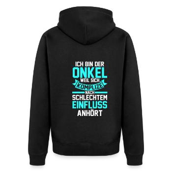 Patenonkel Onkel - Unisex Premium Bio Zip Hoodie - Schwarz - Hinten - Nico (187cm)