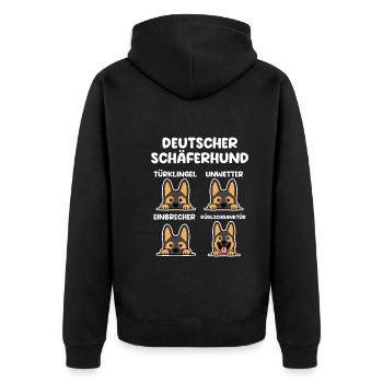 Hund Schäferhund - Unisex Premium Bio Zip Hoodie - Schwarz - Hinten - Nico (187cm)