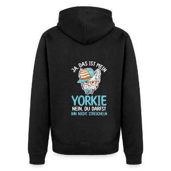 Hund Yorkie - Unisex Premium Bio Zip Hoodie - Schwarz - Hinten - Nico (187cm)