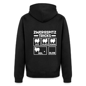 Hund Zwergspitz - Unisex Premium Bio Zip Hoodie - Schwarz - Hinten - Nico (187cm)