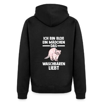 Tiermotiv Waschbär - Unisex Premium Bio Zip Hoodie - Schwarz - Hinten - Nico (187cm)