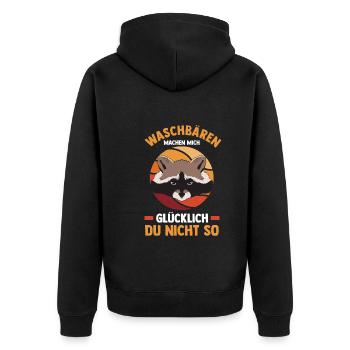 Tiermotiv Waschbär - Unisex Premium Bio Zip Hoodie - Schwarz - Hinten - Nico (187cm)