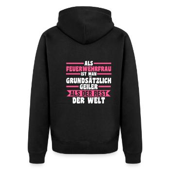 Feuerwehr Feuerwehrfrau - Unisex Premium Bio Zip Hoodie - Schwarz - Hinten - Nico (187cm)