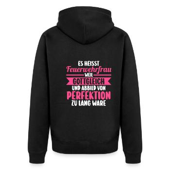 Feuerwehr Feuerwehrfrau - Unisex Premium Bio Zip Hoodie - Schwarz - Hinten - Nico (187cm)