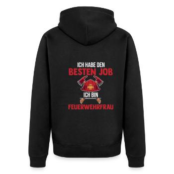 Feuerwehr Feuerwehrfrau - Unisex Premium Bio Zip Hoodie - Schwarz - Hinten - Nico (187cm)