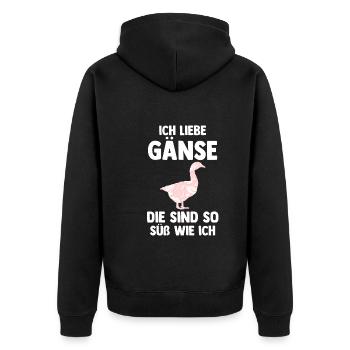 Gans Gänse - Unisex Premium Bio Zip Hoodie - Schwarz - Hinten - Nico (187cm)