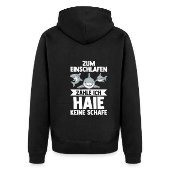 Fische Haifisch - Unisex Premium Bio Zip Hoodie - Schwarz - Hinten - Nico (187cm)