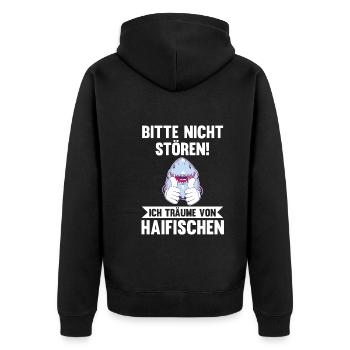 Fische Haifisch - Unisex Premium Bio Zip Hoodie - Schwarz - Hinten - Nico (187cm)